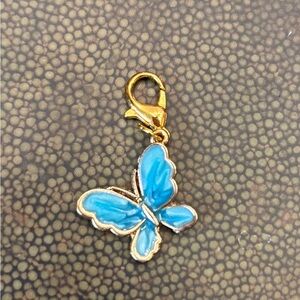 New shoe charm bag or zipper Gold and Blue Butterfly Charm